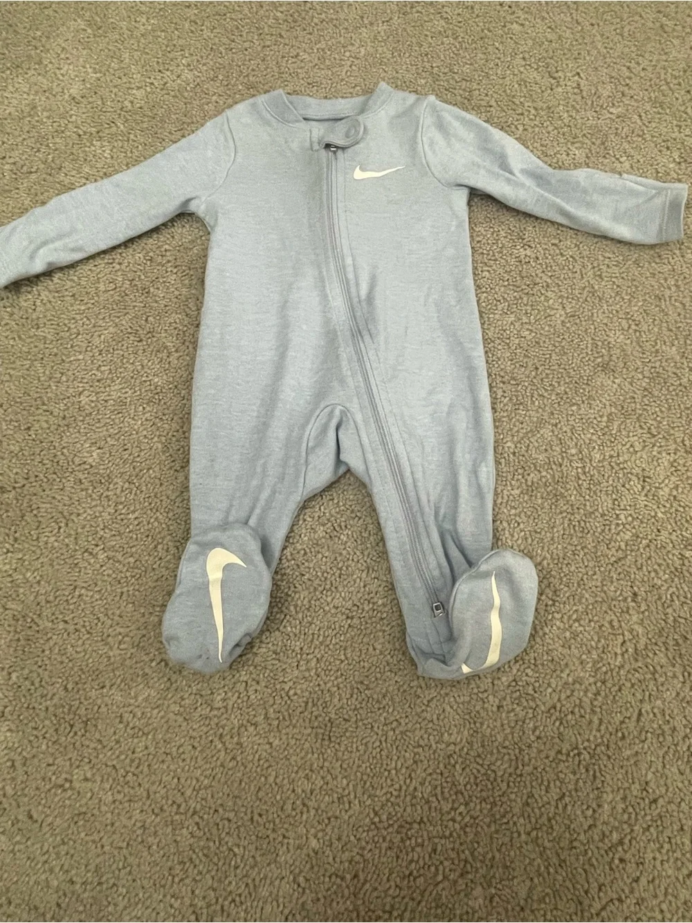 Nike Light Blue Infant Footed One-Piece Sleeper with Swoosh